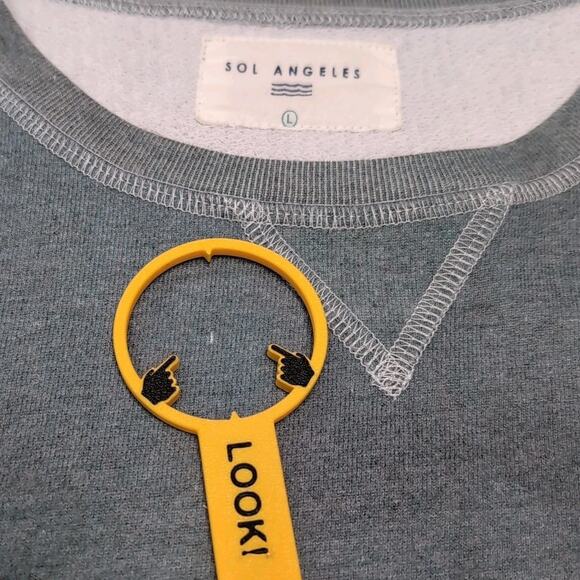 Sol Angeles Fleece Top Mens L Green Ivory Drip Dye Pullover Crew Sweatshirt USA - Picture 10 of 16